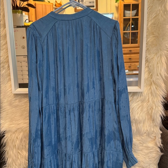 Maeve Anthropologie Textured Tiered Midi Dress XL Blue Boho Prairie Pockets - Picture 5 of 6